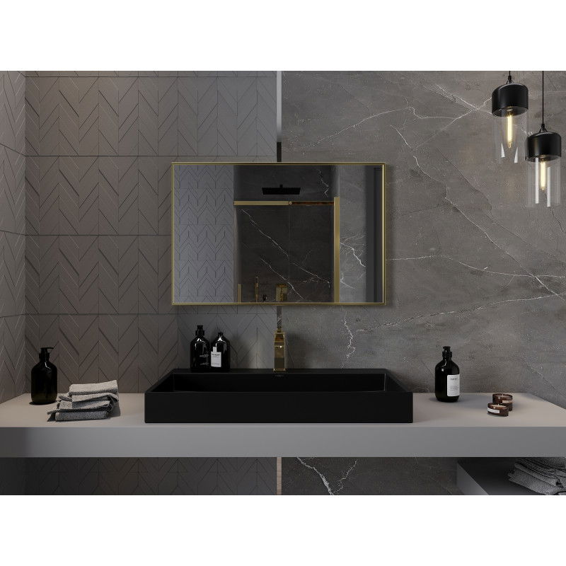Mexen Loft stačiakampis vonios veidrodis 90 x 60 cm, auksinis rėmas - 9852-090-060-000-50
