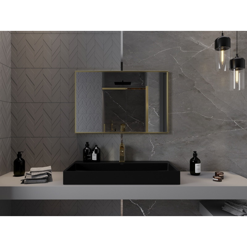 Mexen Loft stačiakampis vonios veidrodis 90 x 60 cm, aukso rėmas - 9852-090-060-000-50