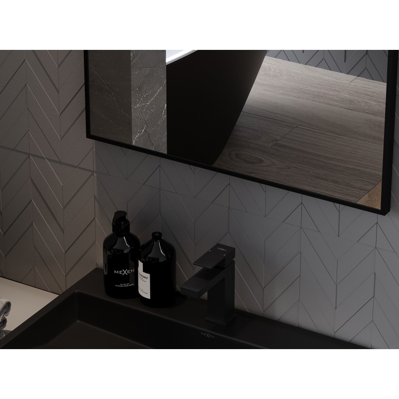 Mexen Loft stačiakampis 60 x 50 cm veidrodis vonios kambariui, juodas rėmas - 9852-060-050-000-70