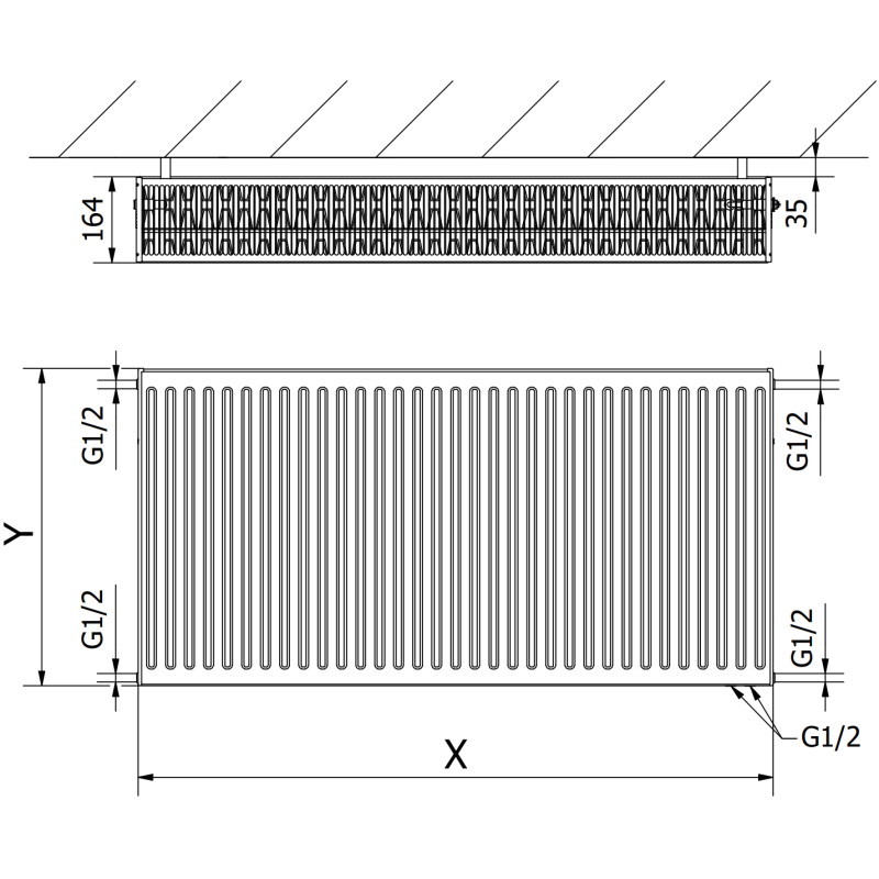 Mexen CV33 plokščias radiatorius 300 x 1800 mm, apatinis prijungimas, 2402 W, antracitas - W633-030-180-66