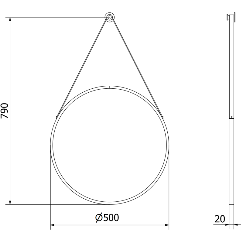 Mexen String apvalus vonios veidrodis 50 cm, juodas rėmas - 9854-050-050-000-70
