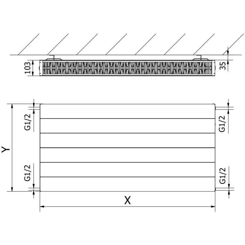 Mexen CL22 Plokštinio radiatoriaus linija 400 x 1600 mm, šoninis prijungimas, 1821 W, antracitas - W422L-040-160-66