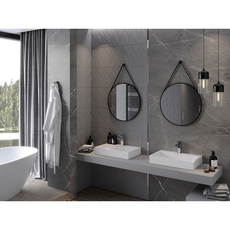 Mexen String apvalus vonios veidrodis 60 cm, juodas rėmas - 9854-060-060-000-70