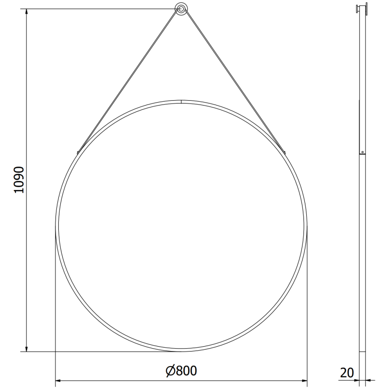 Mexen String apvalus vonios veidrodis 80 cm, juodas rėmas - 9854-080-080-000-70