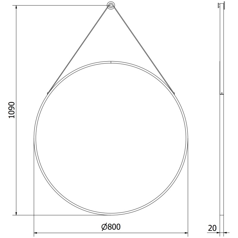 Mexen String apvalus vonios veidrodis 80 cm, juodas rėmelis - 9854-080-080-000-70