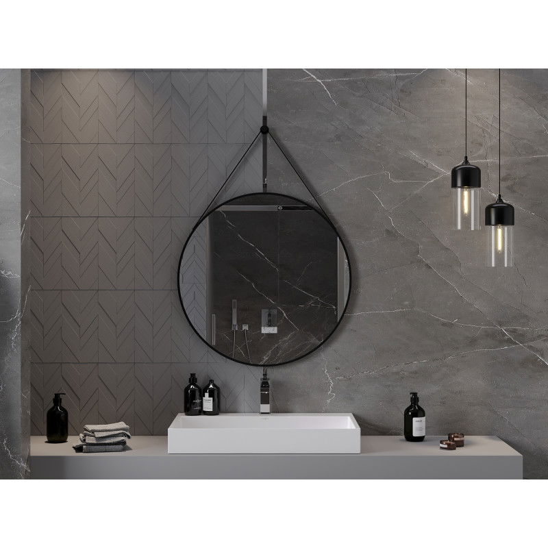 Mexen String apvalus vonios veidrodis 80 cm, juodas rėmas - 9854-080-080-000-70