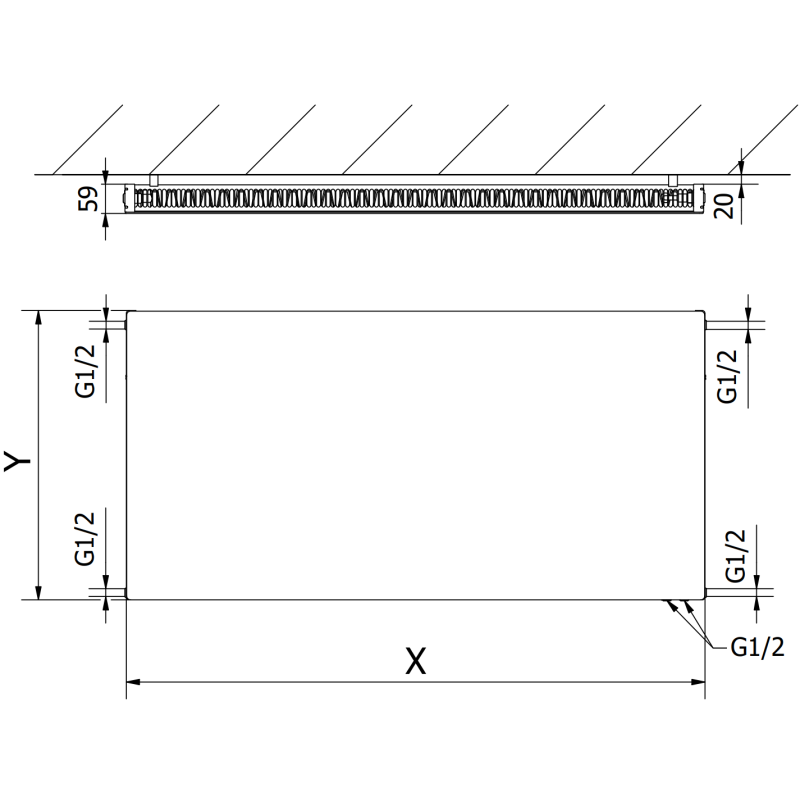 Mexen Flat CVF11 plokščias radiatorius 300 x 500 mm, apatinis prijungimas, 227 W, antracitas - W611F-030-050-66