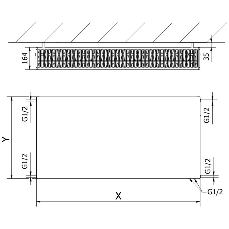 Mexen CVF33 Flat plokščias radiatorius 300 x 1000 mm, apatinis prijungimas, 1240 W, antracitas - W633F-030-100-66