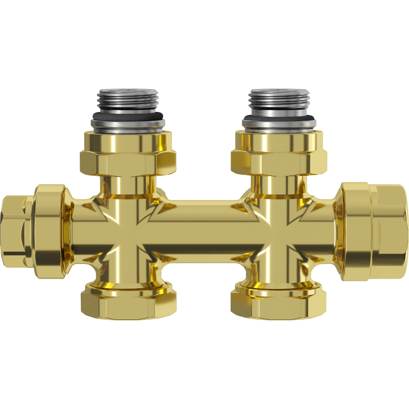 Mexen Uni-Term radiatoriaus vožtuvas kampinis/tiesus, Duplex, DN50, auksinis - W908-000-50