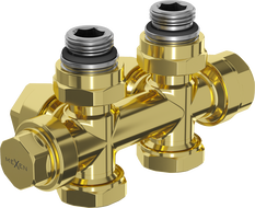 Mexen Uni-Term radiatoriaus vožtuvas kampinis/tiesus, Duplex, DN50, auksinis - W908-000-50