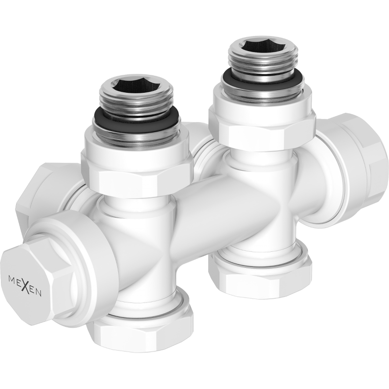 Mexen Uni-Term radiatoriaus vožtuvas kampinis/tiesus, Duplex, DN50, baltas - W908-000-20