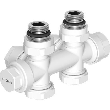 Mexen Uni-Term radiatoriaus vožtuvas kampinis/tiesus, Duplex, DN50, baltas - W908-000-20