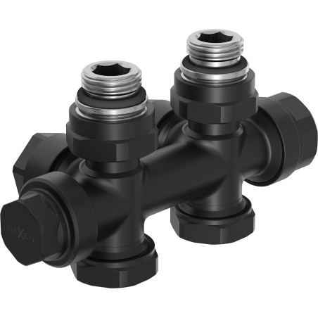 Mexen Uni-Term radiatoriaus vožtuvas kampinis/tiesus, Duplex, DN50, juodas - W908-000-70