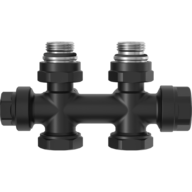 Mexen Uni-Term radiatoriaus vožtuvas kampinis/tiesus, Duplex, DN50, juodas - W908-000-70