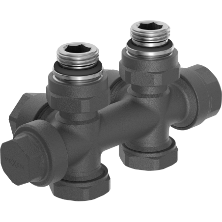 Mexen Uni-Term radiatoriaus vožtuvas kampinis/tiesus, Duplex, DN50, antracitas - W908-000-66