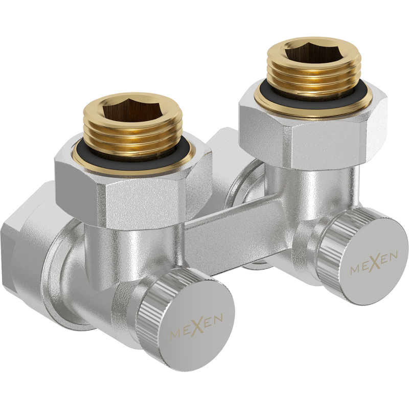 Mexen Uni-Term dviejų vamzdžių radiatoriaus vožtuvas DN50, kampinis 1/2"x16 mm, nikeliuotas - W911-016-01