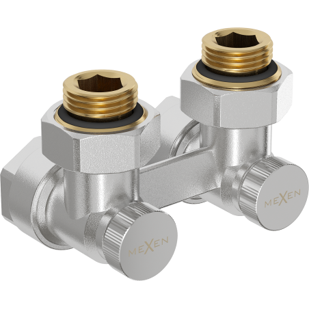 Mexen Uni-Term dviejų vamzdžių radiatoriaus vožtuvas DN50, kampinis 1/2"x16 mm, nikeliuotas - W911-016-01