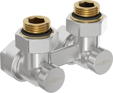 Mexen Uni-Term dviejų vamzdžių radiatoriaus vožtuvas DN50, kampinis 1/2"x16 mm, nikeliuotas - W911-016-01