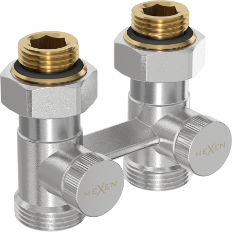 Mexen dviejų vamzdžių radiatoriaus vožtuvas DN50, tiesus 1/2"x3/4", nikeliuotas - W912-012-01