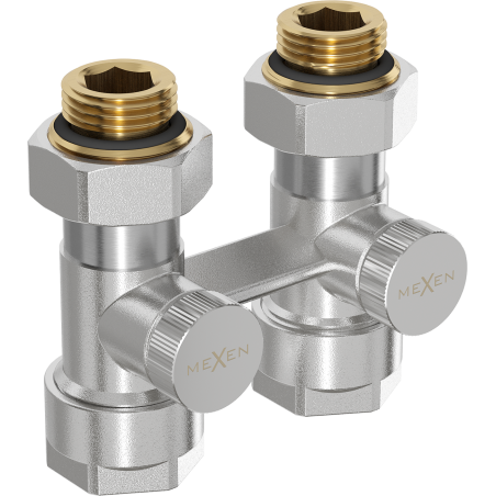 Mexen dviejų vamzdžių radiatoriaus vožtuvas DN50, tiesus 1/2"x16 mm, nikelis - W912-016-01
