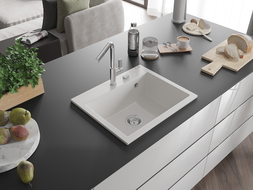 Mexen Oscar granitinė virtuvės plautuvė 1-skyrius 580 x 490 mm, balta, sifonas chromas - 6519581000-20