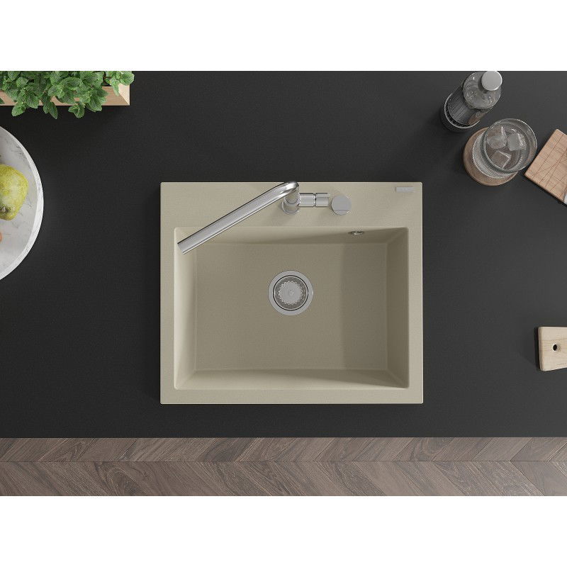 Mexen Oscar granitinė vienos kameros kriauklė 580 x 490 mm, smėlio, chromuotas sifonas - 6519581000-69