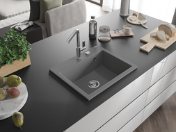 Mexen Oscar vienos komos granito plautuvė 580 x 490 mm, pilka, chromuotas sifonas - 6519581000-71