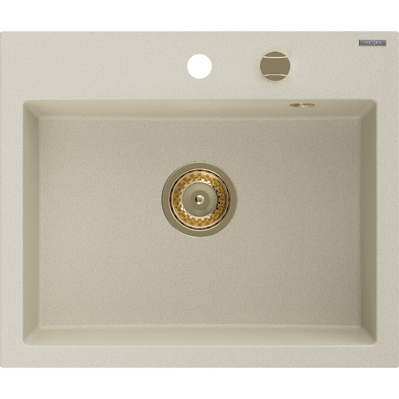 Mexen Oscar granitinė vienos dalies plautuvė 580 x 490 mm, smėlio spalvos, auksinis sifonas - 6519581000-69-G