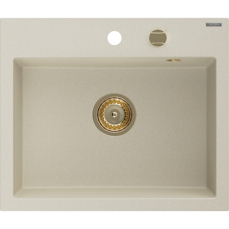 Mexen Oscar granitinė vienos kameros kriauklė 580 x 490 mm, smėlio spalvos, auksinis sifonas - 6519581000-69-G