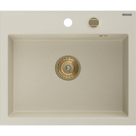 Mexen Oscar granitinė viena dubens kriauklė 580 x 490 mm, smėlio spalvos, auksinė sifonas - 6519581000-69-G