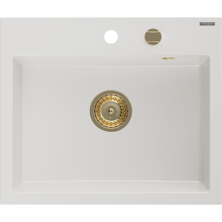 Mexen Oscar 1 lizdo granito kriauklė 580 x 490 mm, balta, auksinis sifonas - 6519581000-20-G