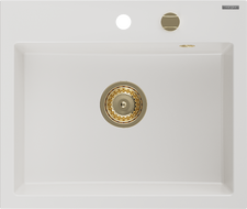 Mexen Oscar 1 lizdo granito kriauklė 580 x 490 mm, balta, auksinis sifonas - 6519581000-20-G
