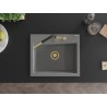 Mexen Oscar granitinė vienos kameros kriauklė 580 x 490 mm, pilka, auksinis sifonas - 6519581000-71-G