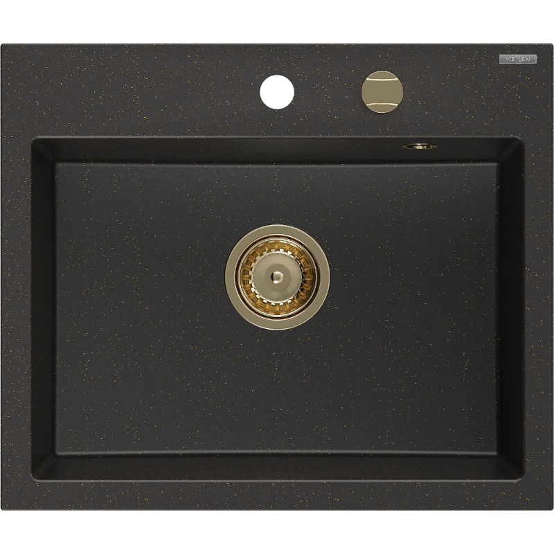 Mexen Oscar granito plautuvė 1 skyrius 580 x 490 mm, juodas/auksinis metalikas, auksinis sifonas - 6519581000-75-G
