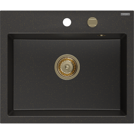 Mexen Oscar granitinis 1 dubens plautuvė 580 x 490 mm, juoda/auksinė metalika, sifonas auksinis - 6519581000-75-G