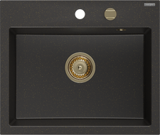 Mexen Oscar granito plautuvė 1 skyrius 580 x 490 mm, juodas/auksinis metalikas, auksinis sifonas - 6519581000-75-G