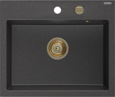 Mexen Oscar granito plautuvė 1 skyrius 580 x 490 mm, juoda dėmėta, sifonas auksinis - 6519581000-76-G