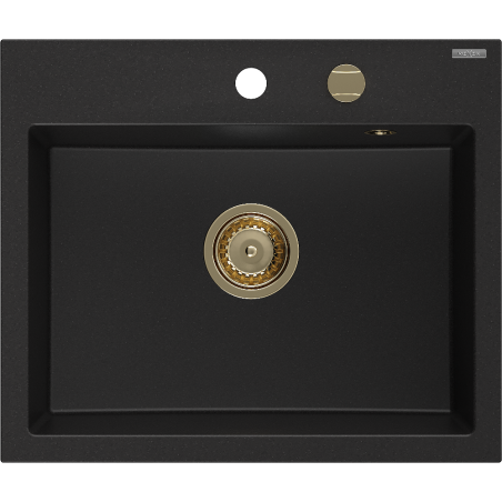 Mexen Oscar granitinė vienos kameros kriauklė 580 x 490 mm, juoda, sifonas auksinis - 6519581000-77-G