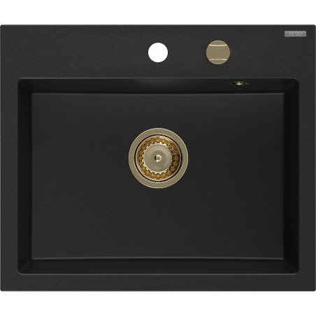 Mexen Oscar granito plautuvė vienos dalies 580 x 490 mm, juoda, auksinis sifonas - 6519581000-77-G