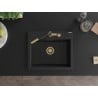 Mexen Oscar granitinė vienos kameros kriauklė 580 x 490 mm, juoda, sifonas auksinis - 6519581000-77-G