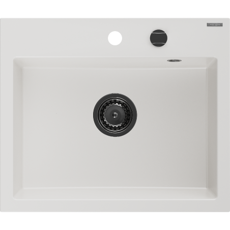 Mexen Oscar granito kriauklė su vienu skyriumi 580 x 490 mm, balta, juodas sifonas - 6519581000-20-B