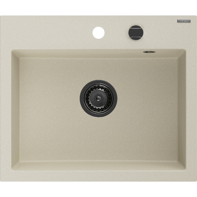 Mexen Oscar granitinė vienos talpos plautuvė 580 x 490 mm, smėlio spalvos, juodas sifonas - 6519581000-69-B