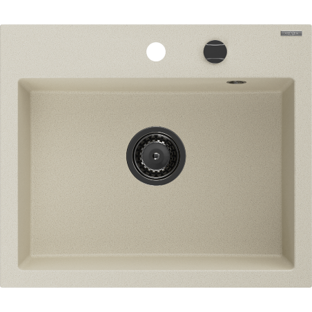 Mexen Oscar vienos plautuvės 580 x 490 mm granitinė kriauklė, smėlio spalvos, juodas sifonas - 6519581000-69-B
