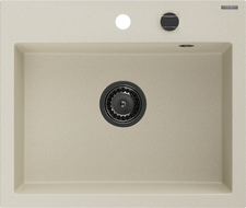 Mexen Oscar vienos plautuvės 580 x 490 mm granitinė kriauklė, smėlio spalvos, juodas sifonas - 6519581000-69-B