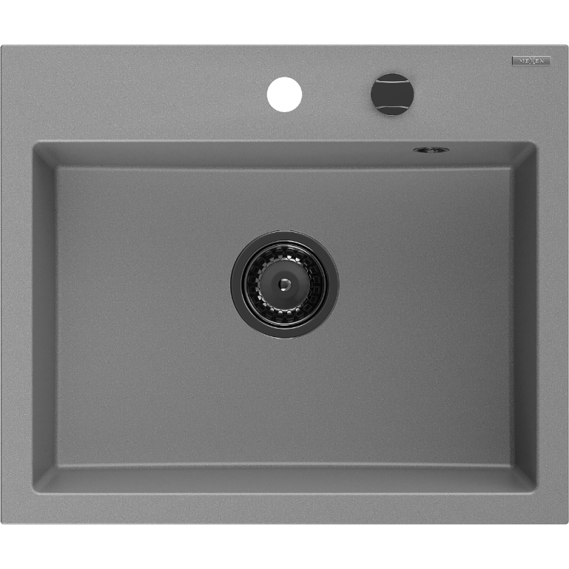 Mexen Oscar granitinė vienos kameros plautuvė 580 x 490 mm, pilka, juodas sifonas - 6519581000-71-B