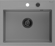 Mexen Oscar granitinė vienos kameros plautuvė 580 x 490 mm, pilka, juodas sifonas - 6519581000-71-B