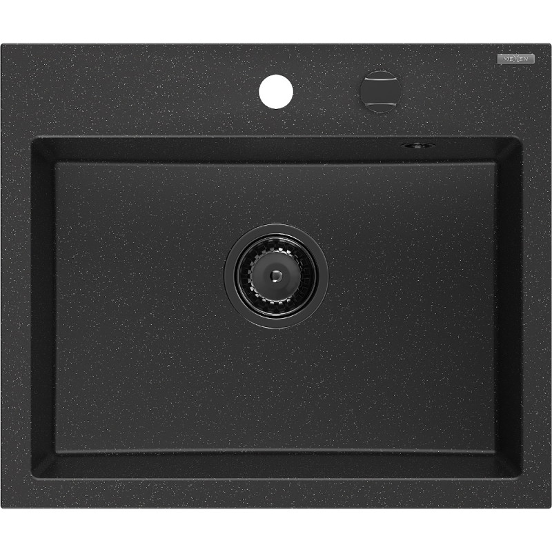 Mexen Oscar granitinė vienos kameros plautuvė 580 x 490 mm, juoda/sidabrinė metalo, juodas sifonas - 6519581000-73-B