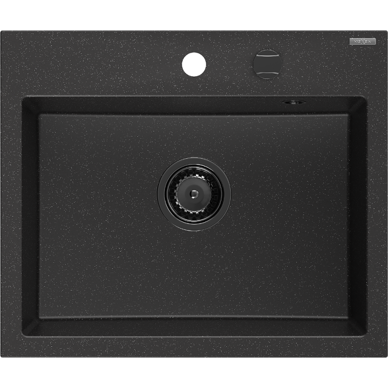 Mexen Oscar granito plautuvė 1 skyrius 580 x 490 mm, juodas/sidabrinis metalikas, juodas sifonas - 6519581000-73-B
