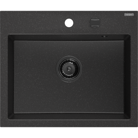 Mexen Oscar granito plautuvė 1 skyrius 580 x 490 mm, juodas/sidabrinis metalikas, juodas sifonas - 6519581000-73-B