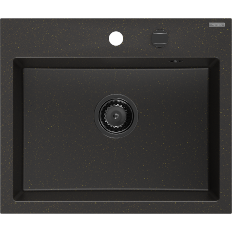 Mexen Oscar granitinė kriauklė 1 skyrelio 580 x 490 mm, juoda/auksinė metalo spalva, juodas sifonas - 6519581000-75-B